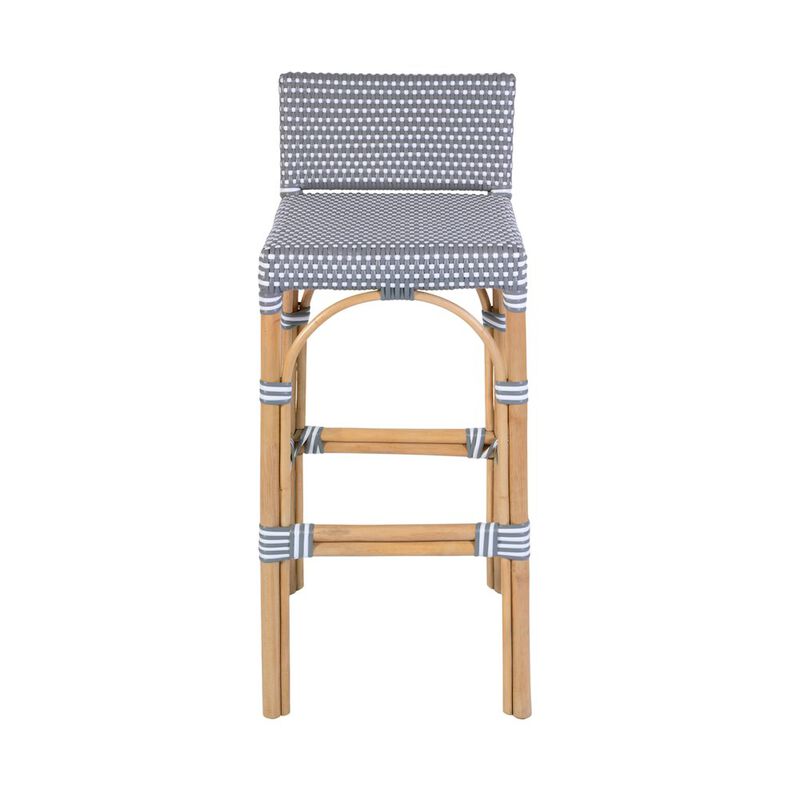 Butler Specialty Serienna 30 in. Seat Height Rectangular Rattan Low Back Bar Stool White and Gray image number 3