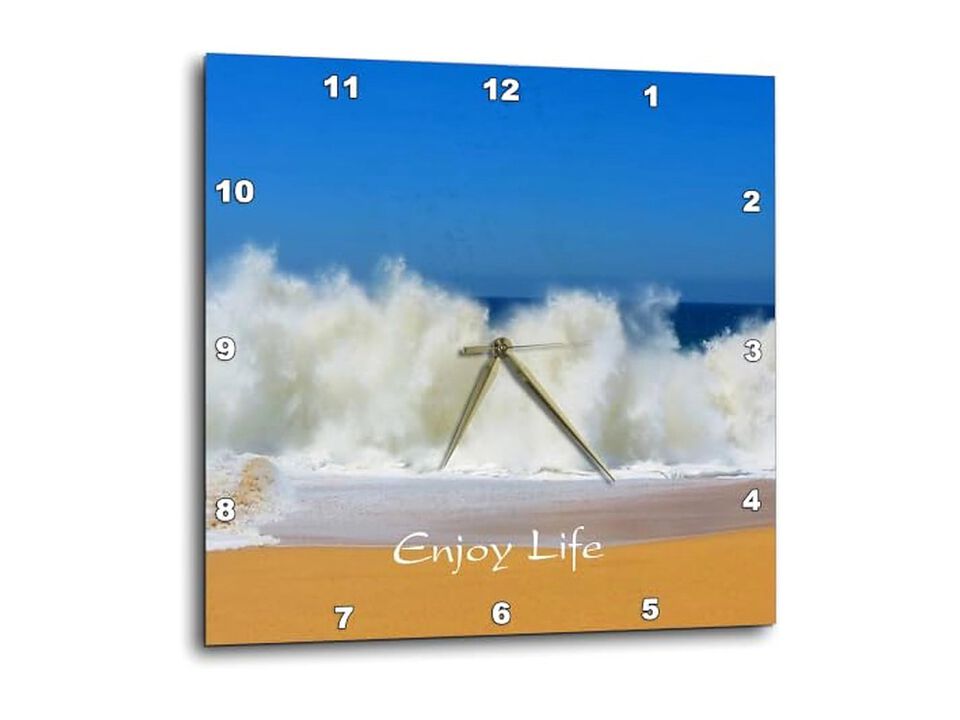 Waves Beach Enjoy Life Written Wall Clock 15 Inch Home Decor