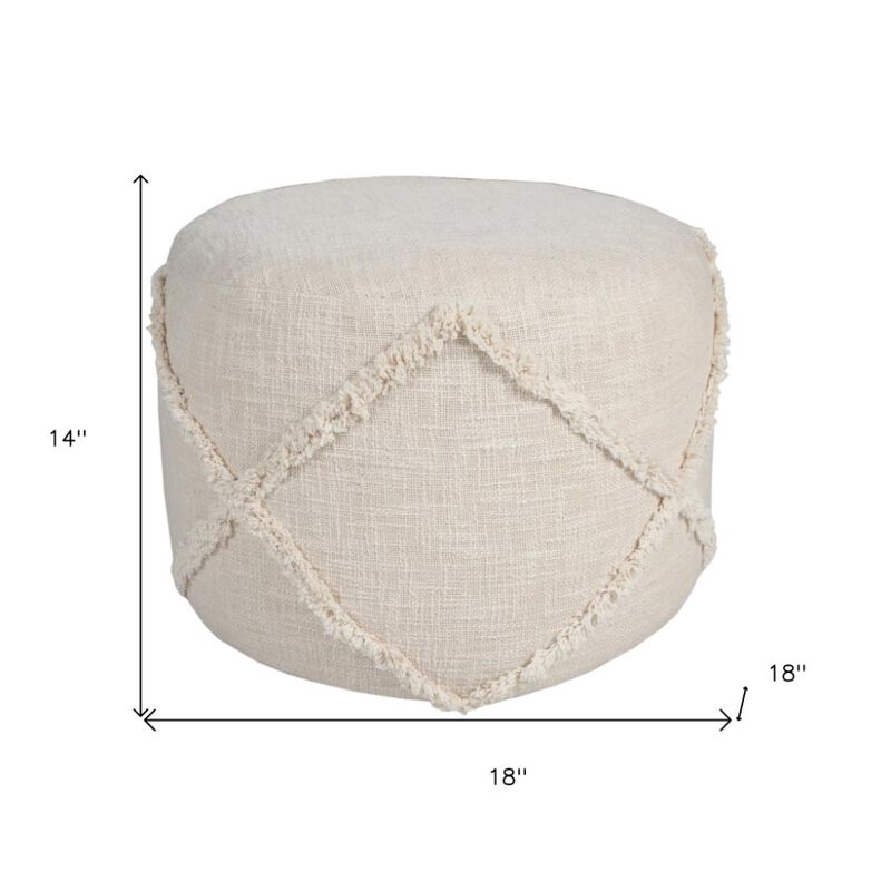 Hivvago 18 Inch Cream Cotton Cylinder Geometric Pouf Ottoman
