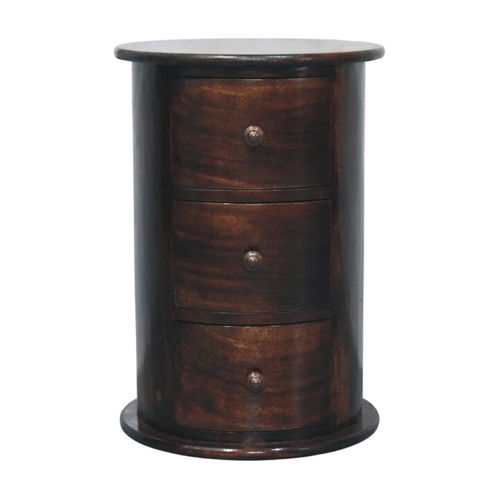 Artisan Furniture Solid Wood California Walnut Drum 3 Drawer Chest , Brown