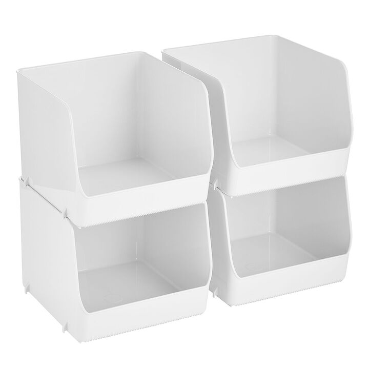 mDesign Plastic Stackable XL Kitchen Food Open Front Storage Bin, 4 Pack - White