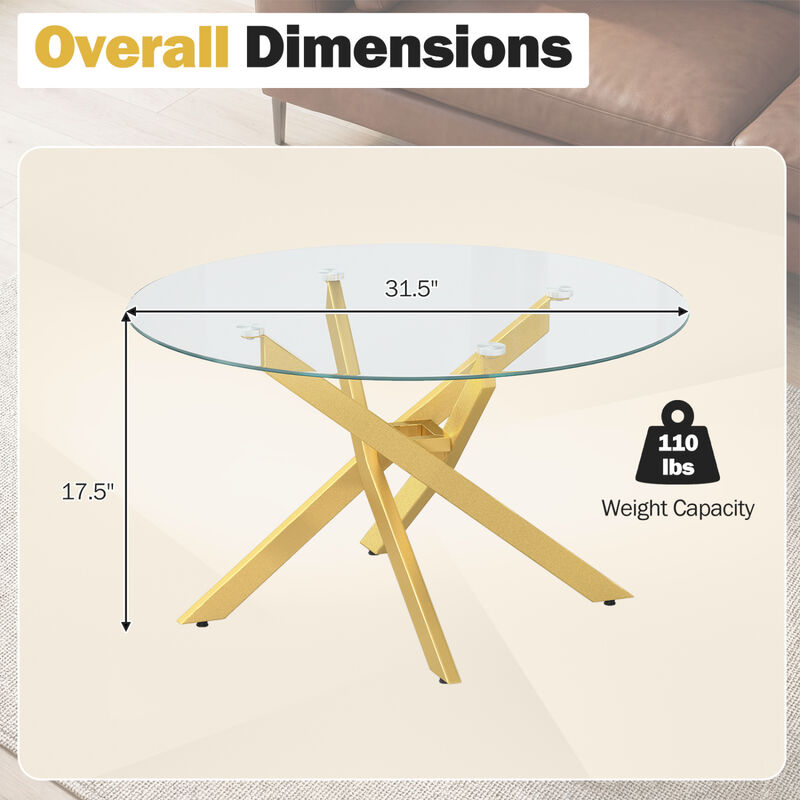 Circular Glass Coffee Table with Tempered Glass Top for Home Office Living Room image number 2