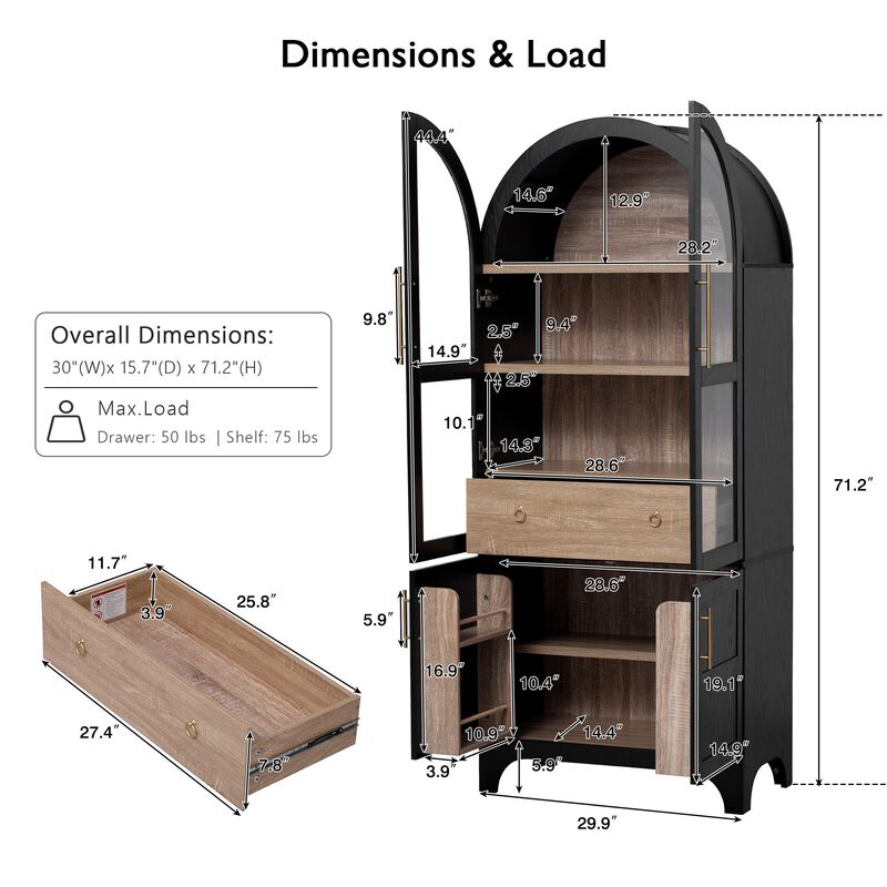 Merax Arched Kitchen Pantry Cabinet with Door Shelves image number 7