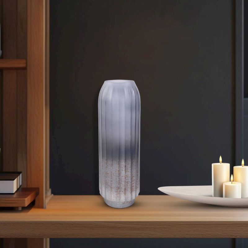 Howard Elliott Cool Ice Blue Ribbed Cylindrical Vessel image number 6
