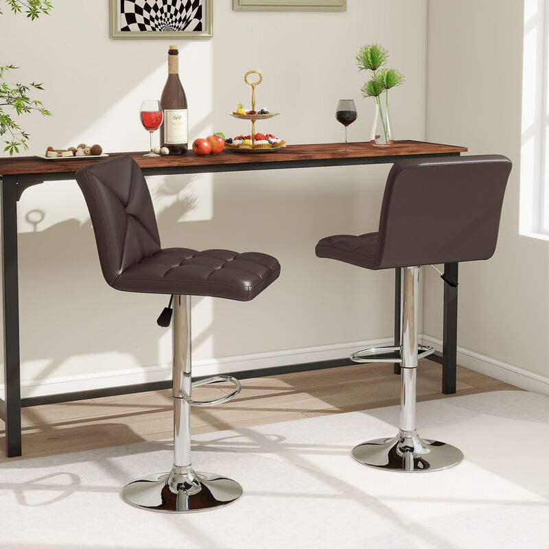 PU Leather Upholstered Bar Stools Set of 2 with Back and Adjustable Height