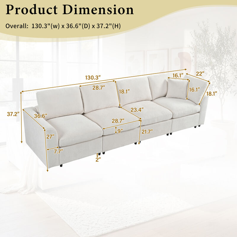 Merax 130" Modular Sectional Sofa with Chenille Fabric, 4-Seater, Pocket Spring Cushions image number 5