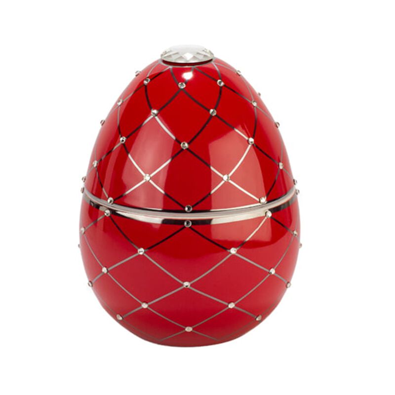 Candle in Ceramic Egg BOIS DE ROUSSIE 16 oz Red with Silver Stripes 6.5 diam. x 7.48 in image number 0