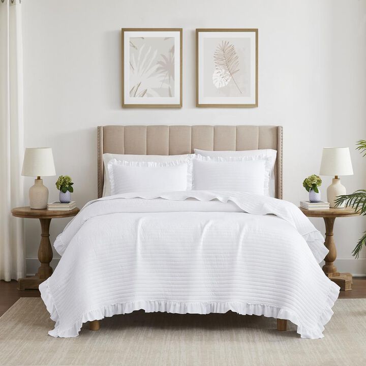 RT Designers Collection Carla 3 Pieces Washed Stitched Lightweight Quilts Set King Size For Bedding White