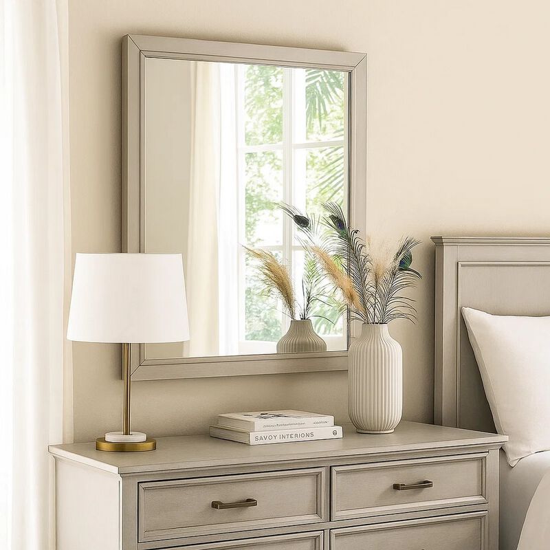 Dresser Mirror, Subtle Antique White Rubberwood, Square 40 Inch image number 1