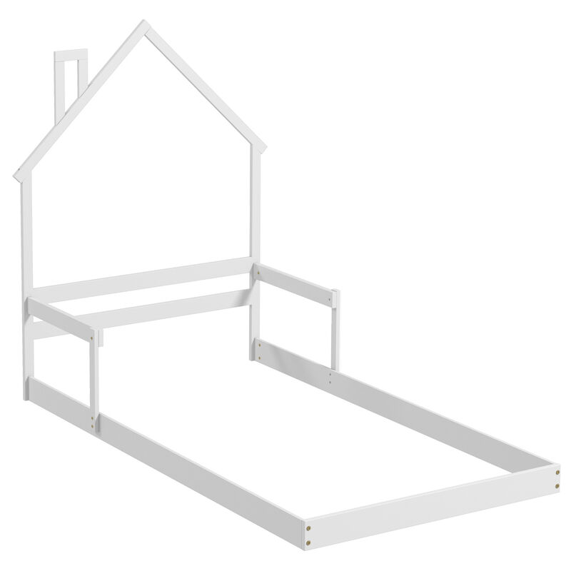 Floor Bed with Chimney and Headboard and Handrail