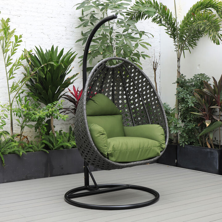 LeisureMod Charcoal Wicker Hanging Egg Swing Chair with Cushion
