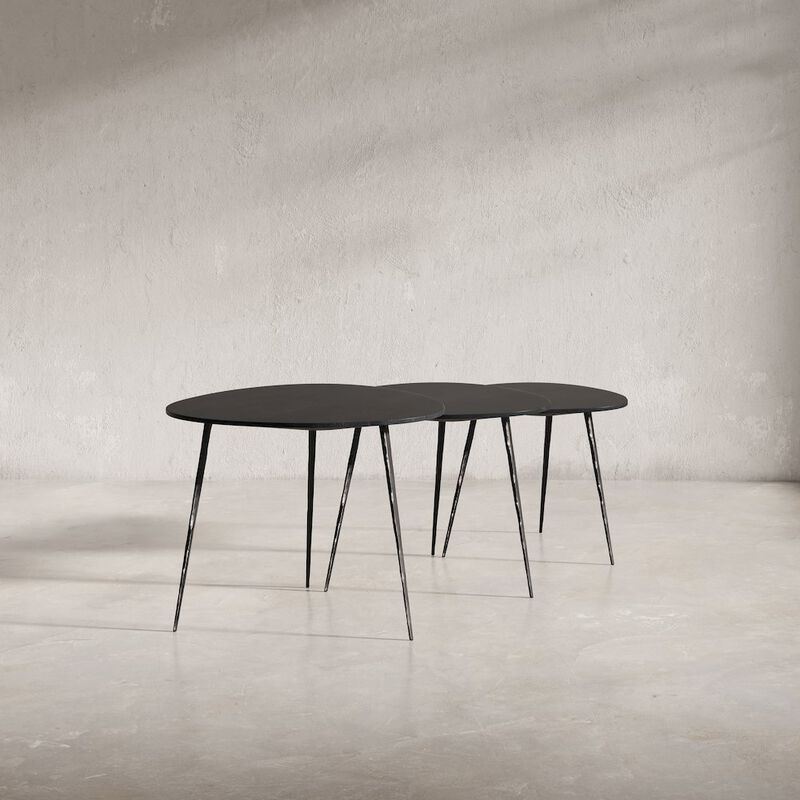 Jofran Reeves Abstract Contemporary Solid Acacia Wood Nesting End Tables (Set of 3)