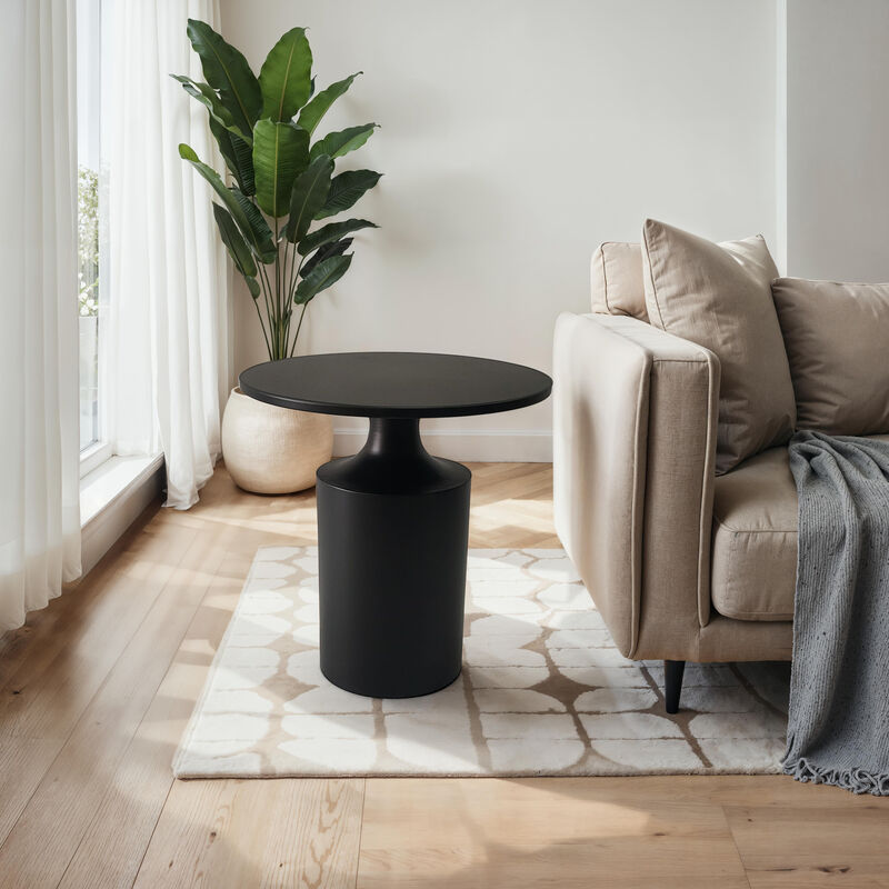 Zoe 20 Inch Modern Round Iron Side Table with Pedestal Base, Matte Black