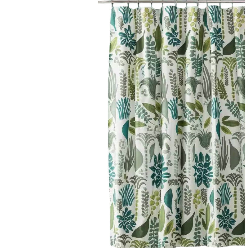 Nature-Inspired Shower Curtain – Water-Repellent Cotton-Poly with Delicate Leaf & Herb Design