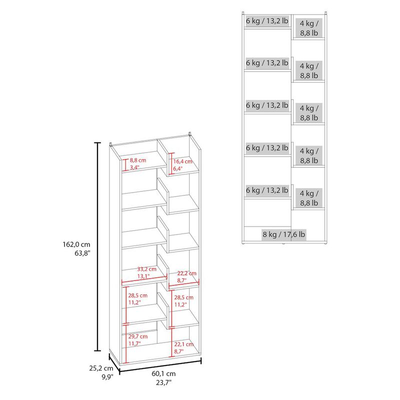 Hoodsport Bookcase, 11 Shelves, Natural Oak / Black Wengue