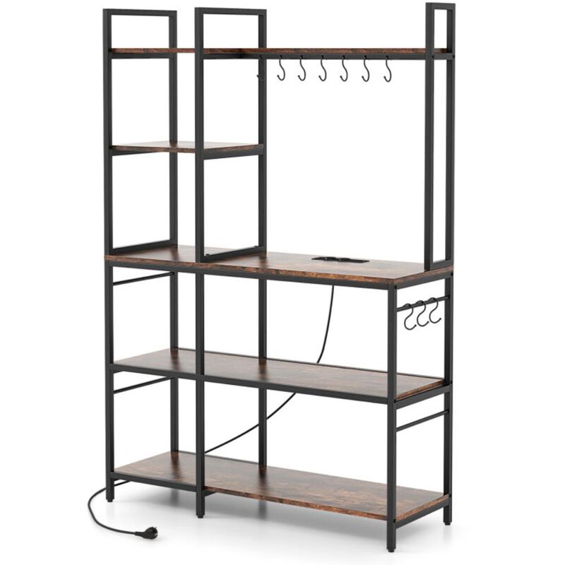 Hivvago 5-Tier Bakers Rack with Power Outlets and 10 S-Shaped Hooks