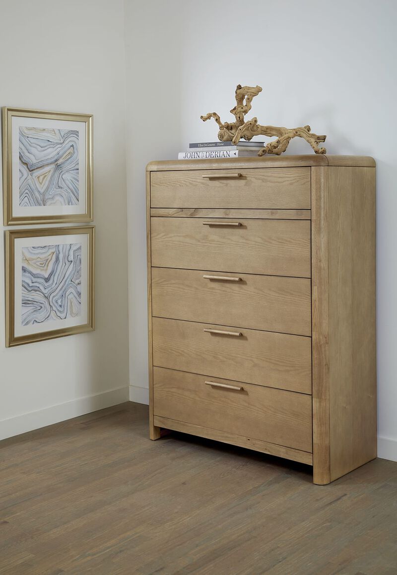 Furano Five Drawer Ash Wood Chest in Ginger