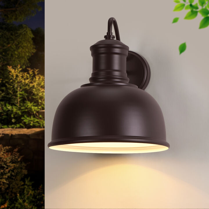 Farmhouse Oil-Rubbed Bronze 1-Light Indoor/Outdoor Wall Sconce with White Interior Shade