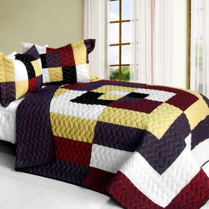 Queen Patchwork Quilt Set 3PC Quilted Vermicelli Stitch Lightweight Bed Cover Set