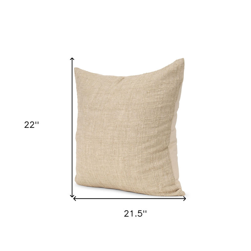 HomeRoots 22" Beige Cotton Blend Throw Pillow Cover with Texture image number 3