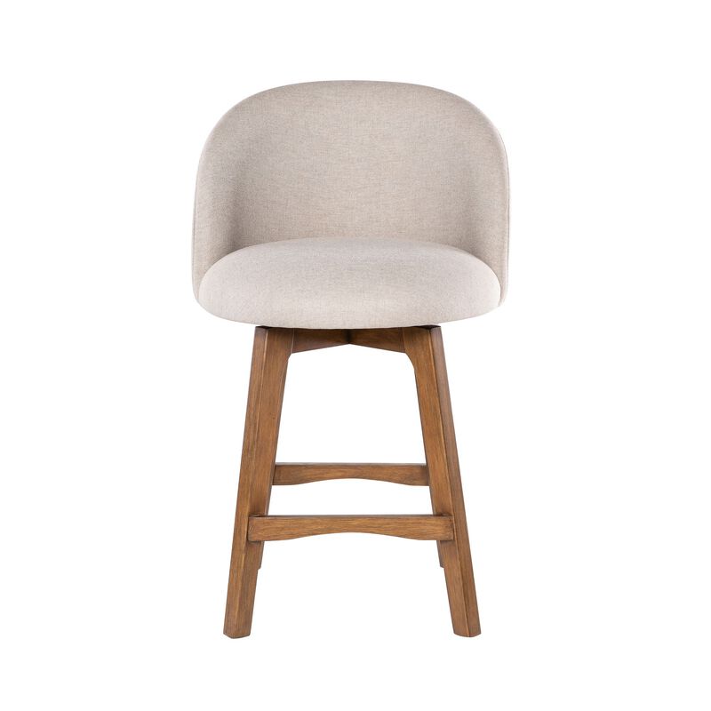 Gery Swivel Counter Height Chair, Cream Fabric Seat, Natural Brown image number 2