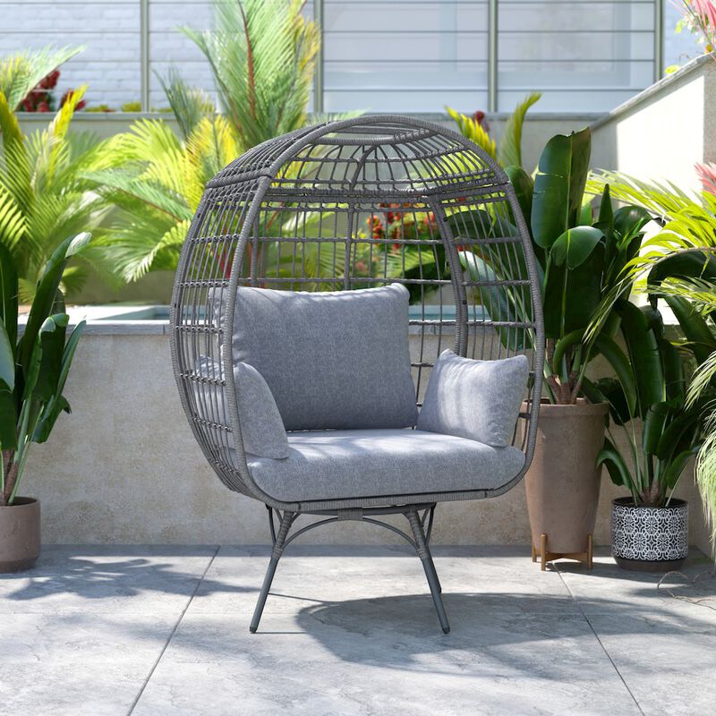 Flash Furniture Oversized Wicker Egg Swivel Lounge Chair, Gray Cushions/Gray Frame image number 8
