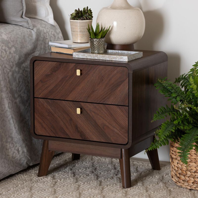 Baxton Studio Markell Mid Century Transitional Walnut Brown Finished Wood 2 Drawer Nightstand