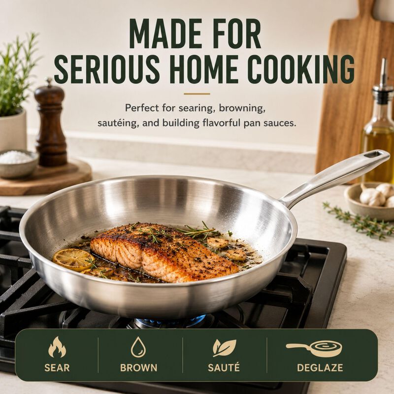 Alva Maestro 5-Ply Stainless Steel Frying Pan - Oven Safe and Made without PFAS, PFOA & PTFE - Induction and All Stovetop Compatible with Even Heat Distribution image number 6