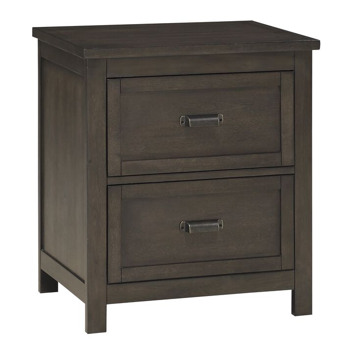 Bron Nightstand, 2 Drawers, Dark Cherry Brown Birch Veneer, 28 Inch - Benzara