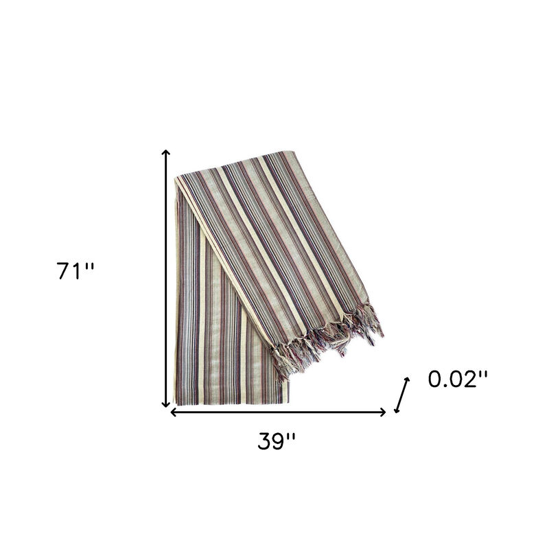HomeRoots 39" X 71" Gray Cotton Plain Weave Striped Turkish Towel Throw Blanket with Tassels image number 6