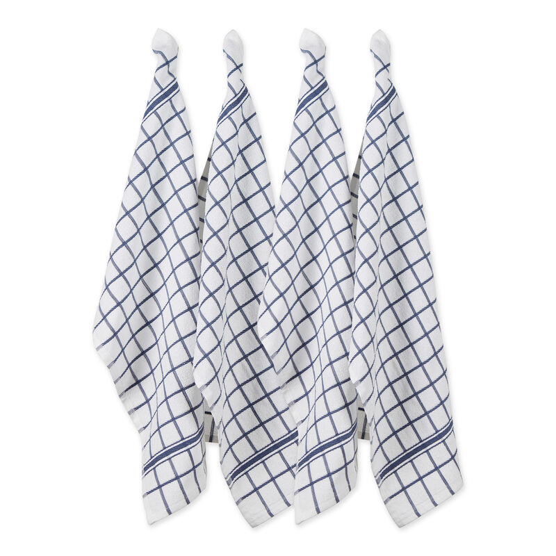Set of 4 French Blue and White Windowpane Terry Dish Towel  26"