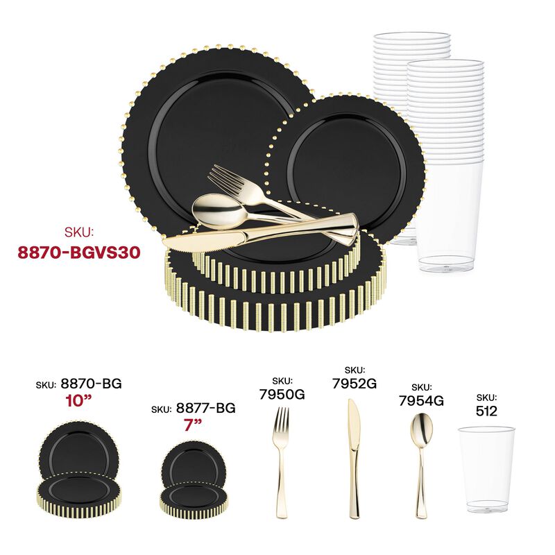 Black with Gold Pearl String Round Plastic Wedding Value Set (30 Sets) image number 5