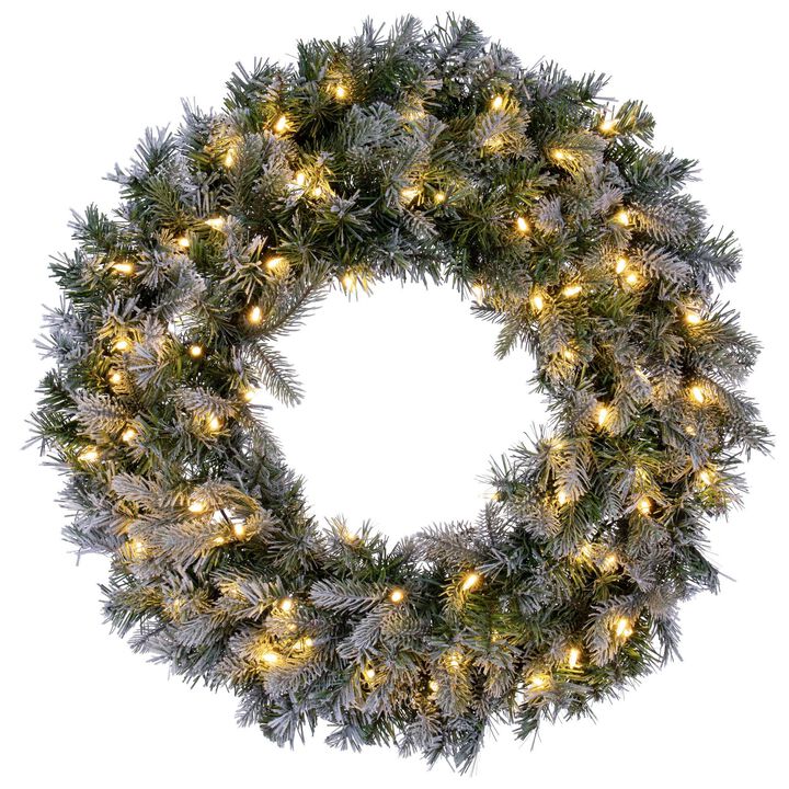 Vickerman 30" Frosted Douglas Fir Artificial Pre-Lit Wreath with Warm White LED Mini Lights.