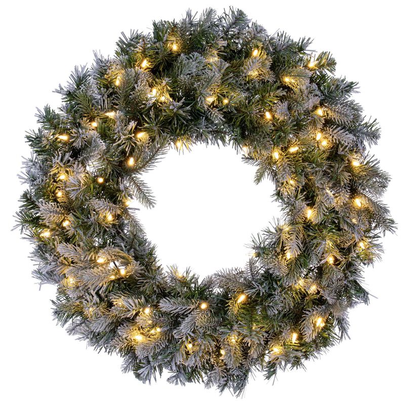 Vickerman 30" Frosted Douglas Fir Artificial Pre-Lit Wreath with Warm White LED Mini Lights. image number 0