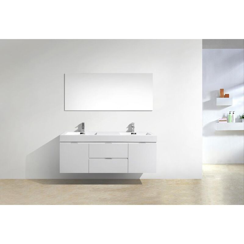 Kubebath Bliss 60 Double Sink High Gloss White Wall Mount Modern Bathroom Vanity