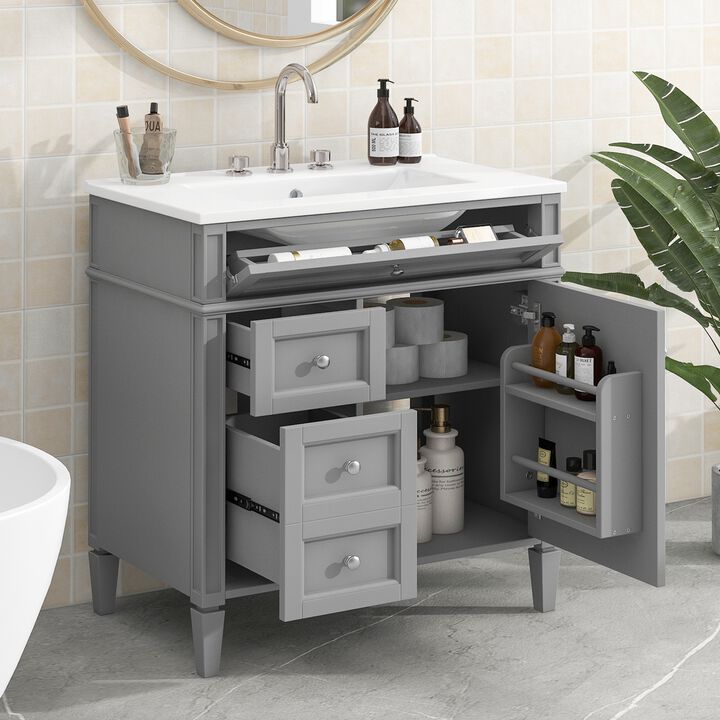 30 in. W Modern Single Sink Bathroom Vanity with 2 Drawers and 1 Tip-Out Drawer