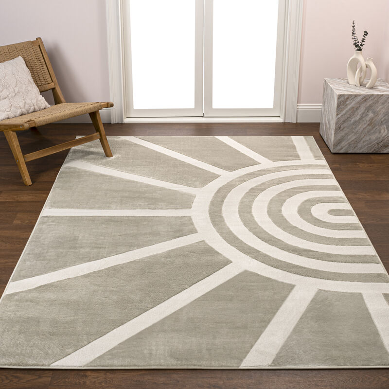 Aelius MidCentury Scandinavian Abstract Sun Two-Tone High-Low Area Rug