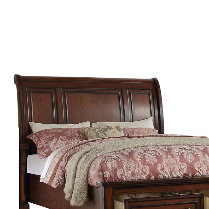 Splendid Wooden C.King Bed, Antique Cherry Finish - Benzara
