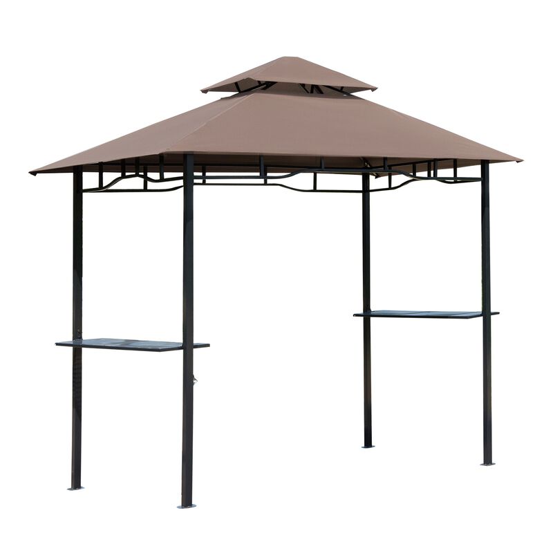 8' Patio BBQ Grill Gazebo Canopy with 2 Tier, Flame Retardant Cover, Large Storage Work Platform and Stylish Utility