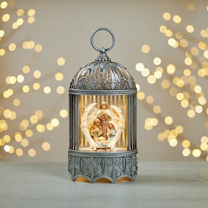 LED Light-Up Nativity Snow Globe &ndash; Jesus, Mary & Joseph Christmas Display with Swirling Glitter Effect