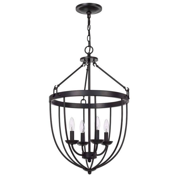 Chandelier with Metal Bird Cage Pendulum Design, Black - Benzara