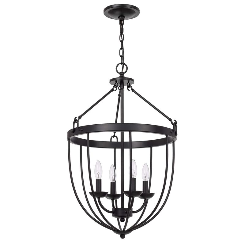 Chandelier with Metal Bird Cage Pendulum Design, Black - Benzara image number 0