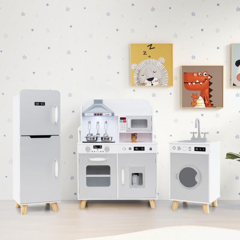 Hivvago Kids Kitchen Playset 3-in-1 with Refrigerator and Washing Machine