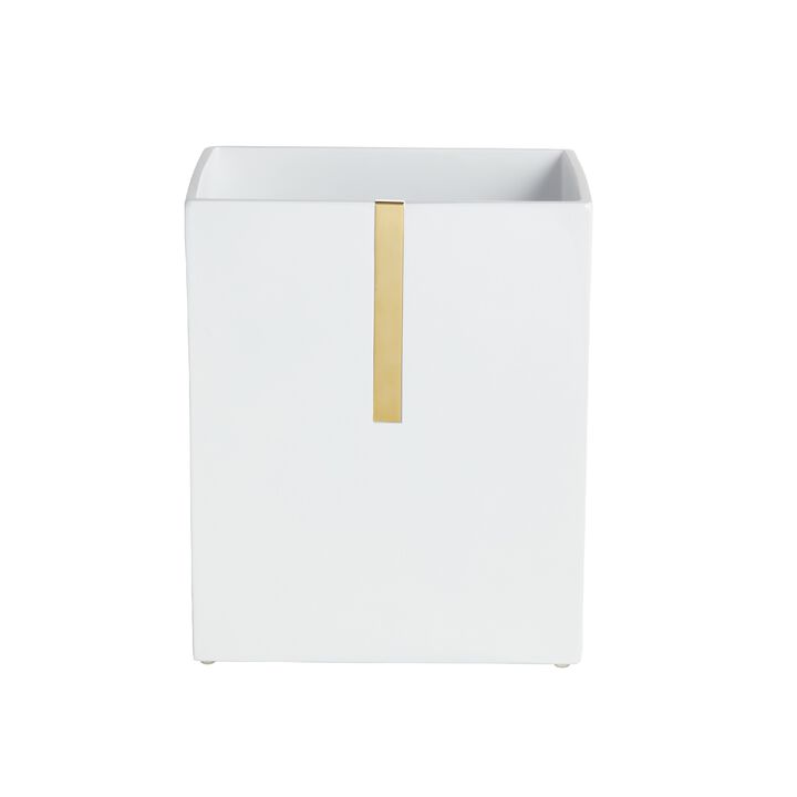 Houston Street White/Brass Wastebasket