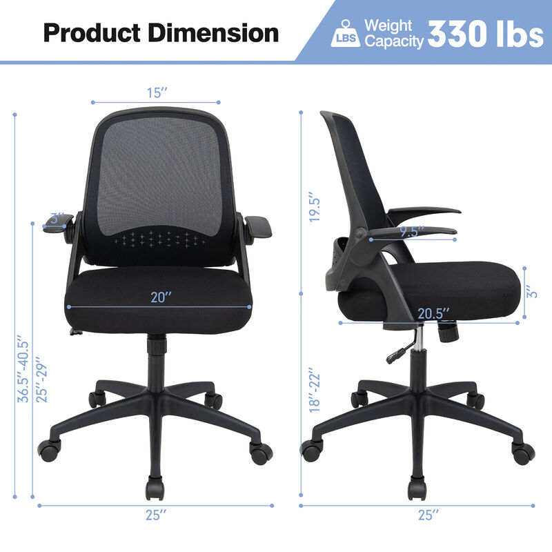 Costway Mesh Office Chair Adjustable Rolling Computer Desk Chair w/Flip-up Armrest White