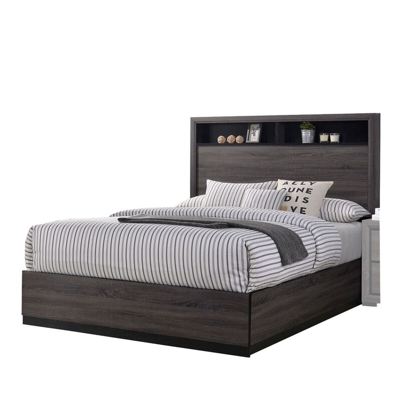 Queen Bedroom Set in Gray & Black Wood &ndash; 3 Piece Set with 2 Nightstands image number 2