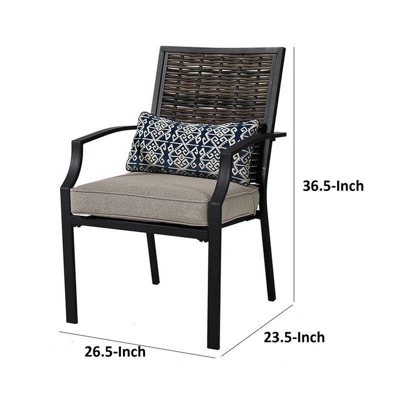 Poli 27 Inch Outdoor Dining Armchair, Set of 2, Wicker and Steel, Gray -Benzara
