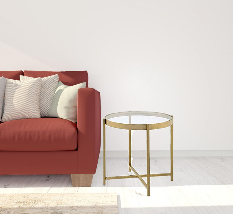 Glass and Metal Round End Table, Modern Accent Table for Living Room or Bedroom