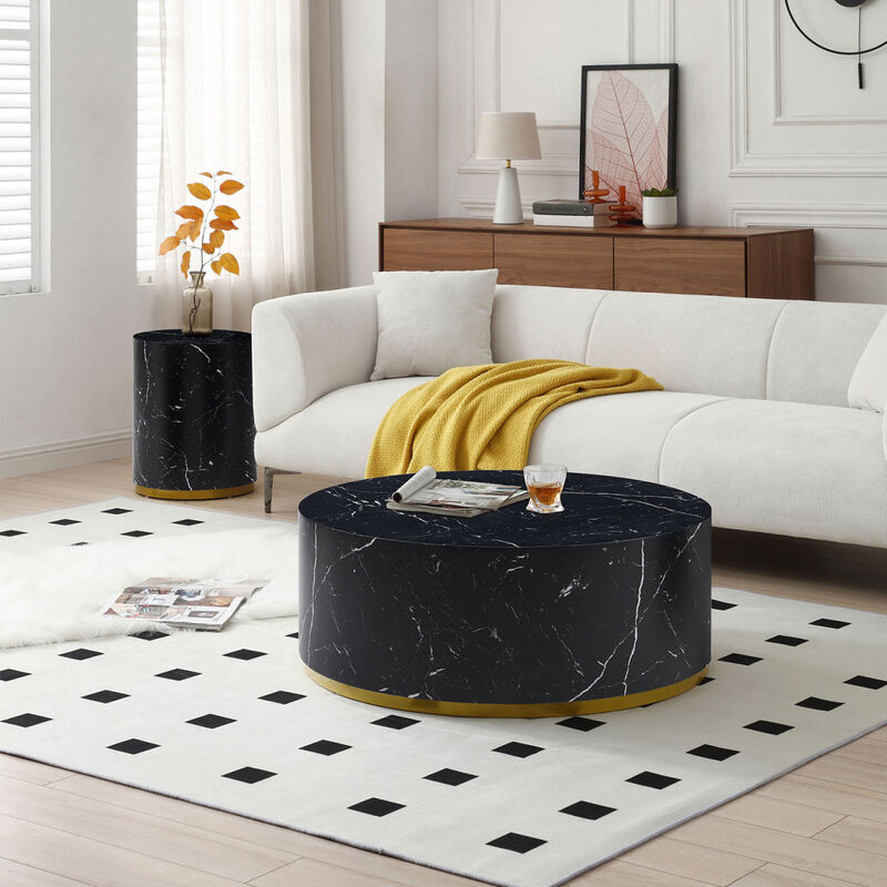 15.75inch Round side table for Living Room Fully Assembled Black