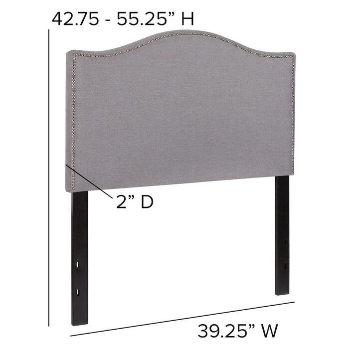Flash Furniture Upholstered Twin Size Headboard with Accent Nail Trim in Light Gray Fabric